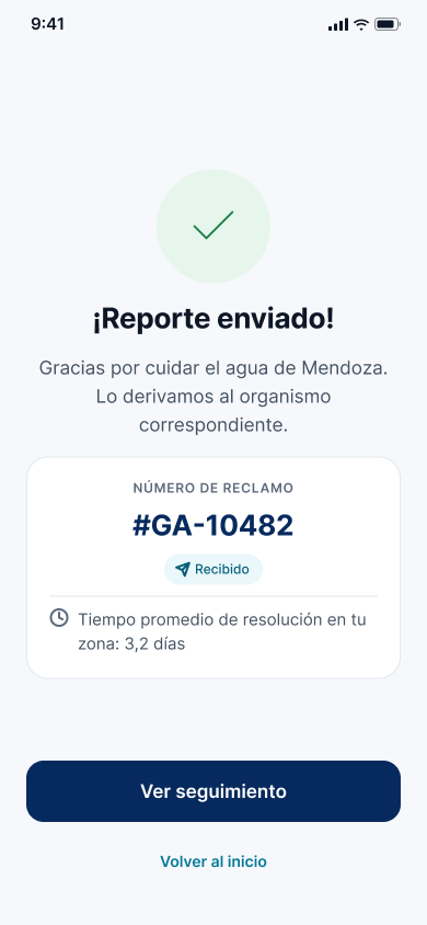 Confirmación de reporte enviado con número de reclamo